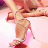 Fashion White PU Weave One Word Belt Sandals Stiletto Heel Ankle Strap Lace Up Pointed Toe Sandals Women Fashion Summer Sandals