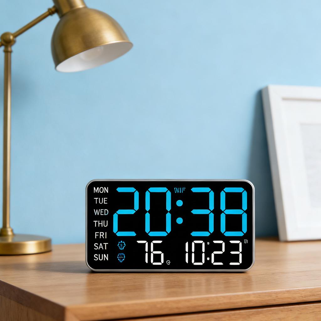 Digital Wall Clock, LED Alarm Clock, Large Digital Display, Date, Temperature, Daylight Saving Time, Modern Desktop Decoration Design