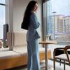 Cross-border foreign trade European beautiful women 2026 spring and autumn waist stand-up collar long-sleeved suit top femininity straight pants suit