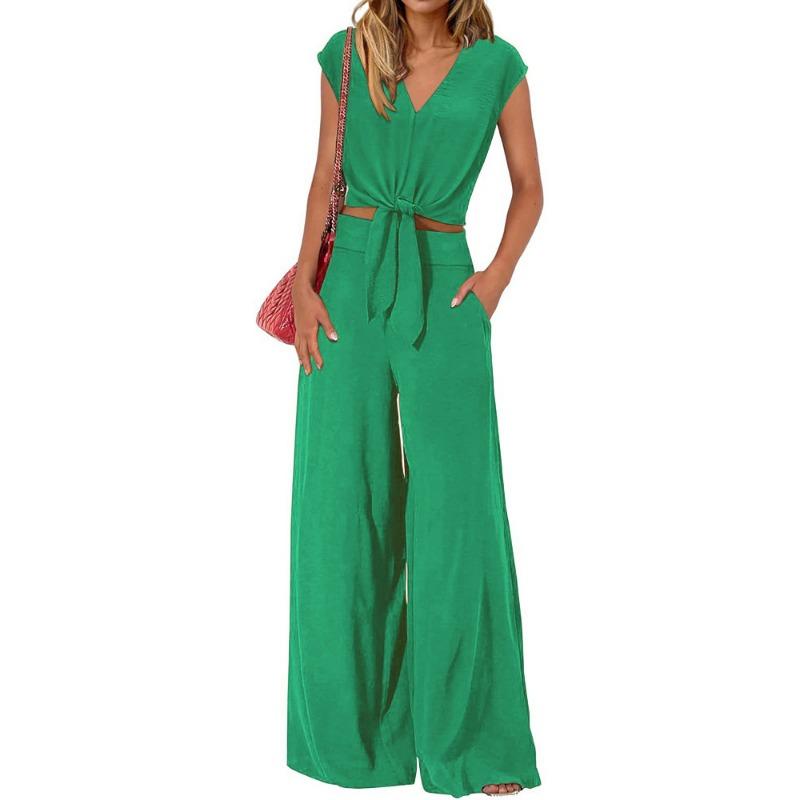 JKASHDK Women's Fashion Casual Summer Spring Solid Color Print Sleeveless V-Neck Trousers Pants Suits