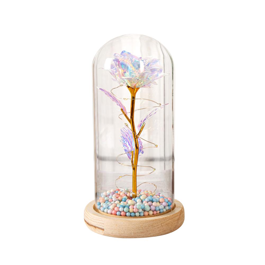 Glass  Dome  Cover  Roses  Ornaments Colorful Bendable Led Light Bar Valentine Day Creative Gift Weddings Family Dinners Decoration