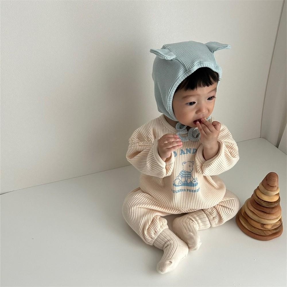 Wiosna Jesień Zestaw Ubrań Dziecięcych Chłopiec Dziewczynka Niemowlę Wafel Kreskówka Długi Rękaw Bluzki+Gładkie Spodnie 2szt Dzieci Nadruk Liter T-shirt Garnitur