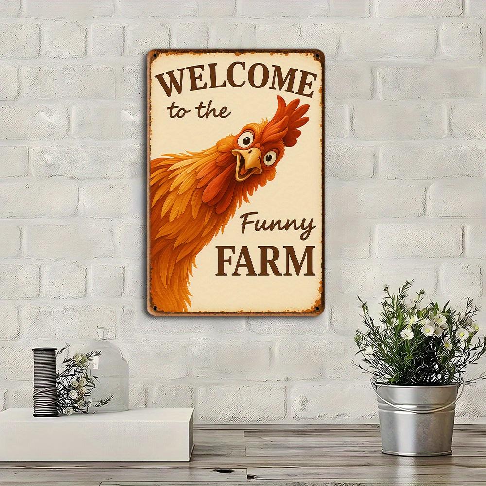 "Welcome to the Funny Farm" Rooster Sign - 8x12 Inch Vintage Metal Decor for Coop & Garden