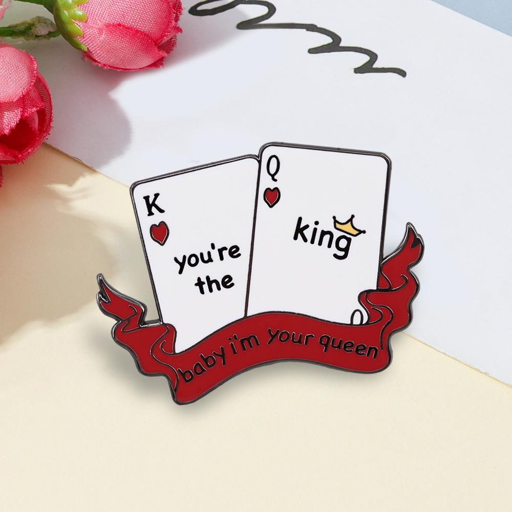 King and Queen Playing Card Enamel Pin Set for Couples – Romantic Backpack and Clothing Accessories