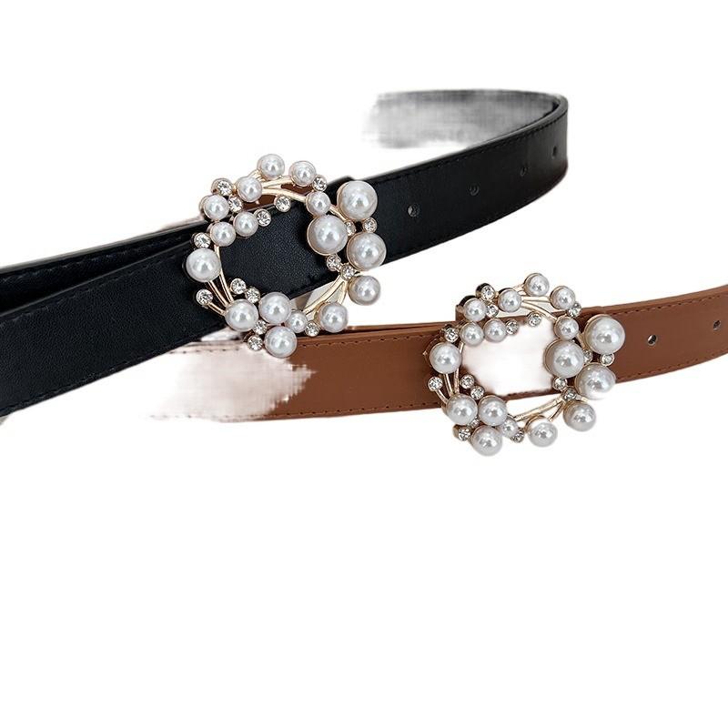 Trendy Pearl Buckle Womens Belt Elegant Casual Soft Pu Leather For Outfit Every