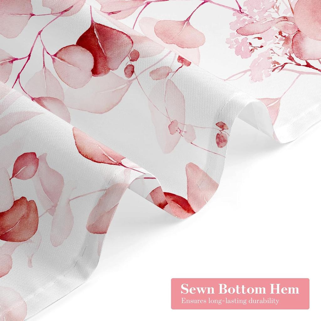 Pink Spring Floral Shower Curtain, Watercolor Eucalyptus & Botanical Plants, Modern Chic Bathroom Decor With Hooks