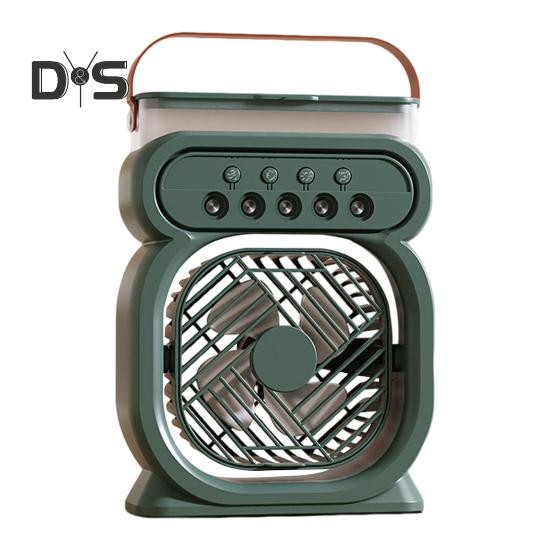 

Настольный вентилятор с 5 отверстиями для распыления воды, регулируемыми уровнями светодиодной подсветки, большим резервуаром, тихим домашним офисом, дорожным портативным летним охлаждающим вентилятором для распыления воды зелёный