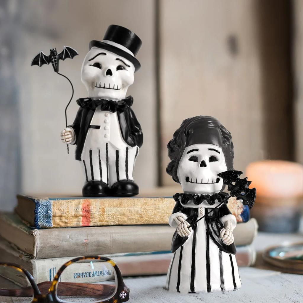 Resin Handicrafts Cartoon Skeleton Character Sculpture Suit Gentleman Bat Halloween Statue Decorative Figurines Home Decoration
