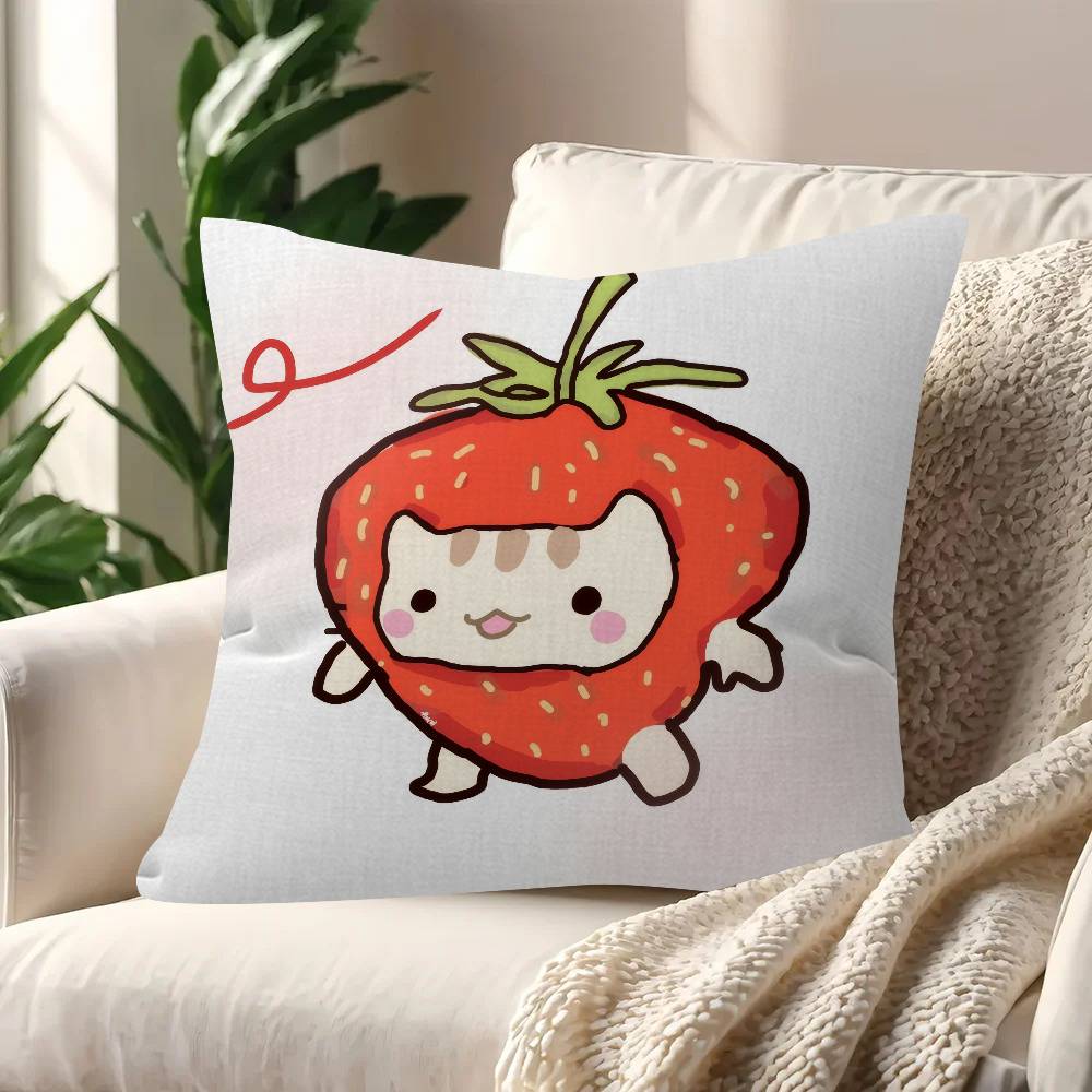 Cute Strawberry Cat  Pillow Cushion Cover Pillowcase Living Room Sofa Home Decor Customized