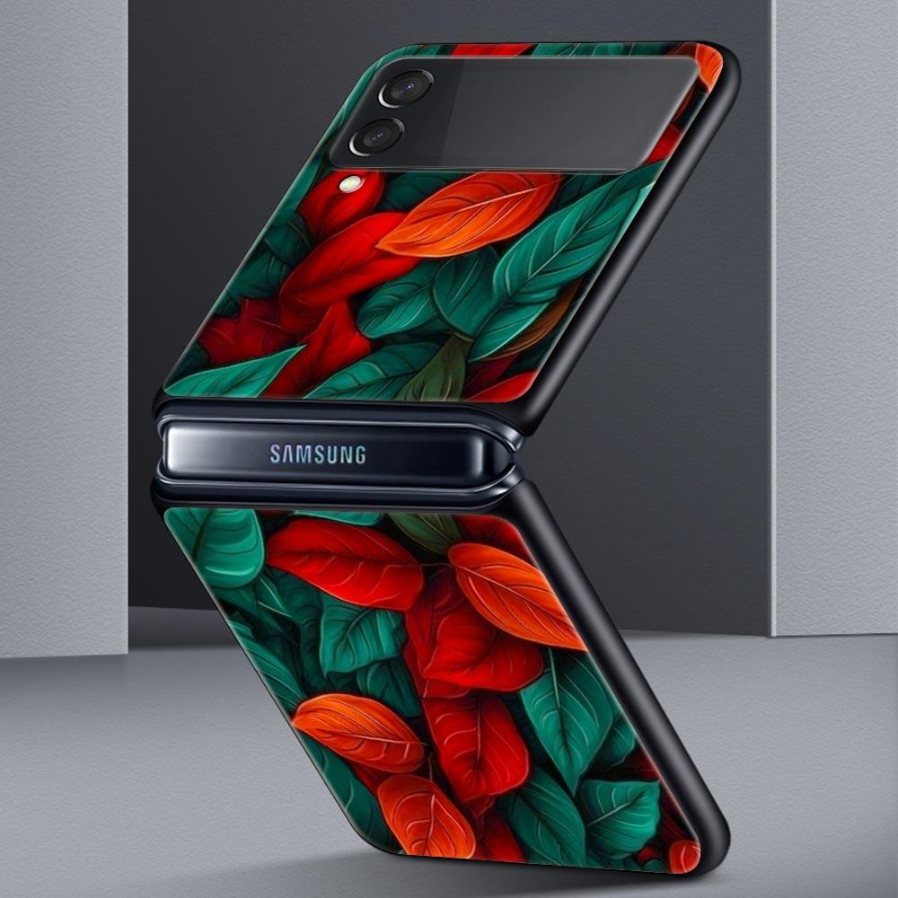 Cartoon Leaf Hard PC Phone Case For Samsung Galaxy Z Flip 7 6 5 4 Black Cover For Galaxy Z Flip 3 Foldable Shell Fundas Capa Bag
