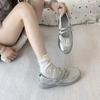 Silver Mary Jane Shoes for Women Sneakers New 2025 Fashion Bowknot Belt Buckle Casual Shoes Soft Leather Platform Walking Flats