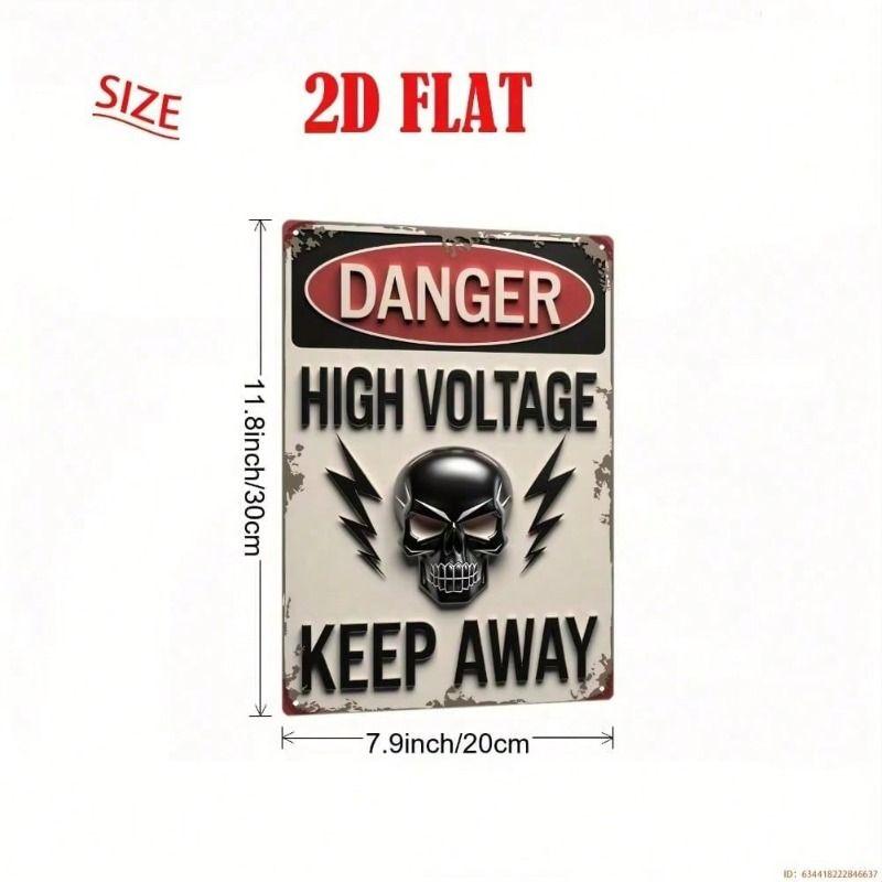 Vintage Skeleton Lightning Metal Sign Wall Decor High Voltage Keep Away Bar Poster