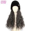WTB Pelucas Sintéticas con Sombrero Para Mujer 16 Pulgadas Largo Cabello Rizado Peluca Sintética Cálido Suave Esquí Tejido Otoño Invierno Gorro