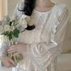Golden Velvet Lace Trim Pajama Set for Women - Long-Sleeved & Pants, Autumn/Winter Court Style, Luxuriously Comfortable Homewear.