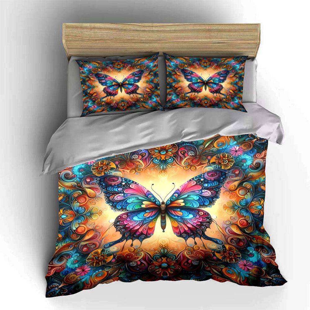 Colorful Butterfly Print Home Decor Exquisite three-piece bedding set gift for kids and adults 135x200cm