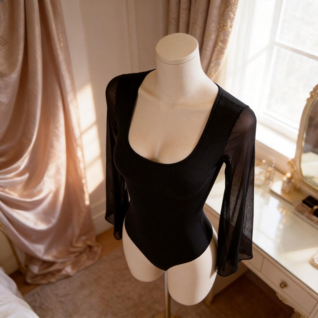 Sexy Spring Bodysuit With Mesh Sleeves And U Neck For Night Out Fashion