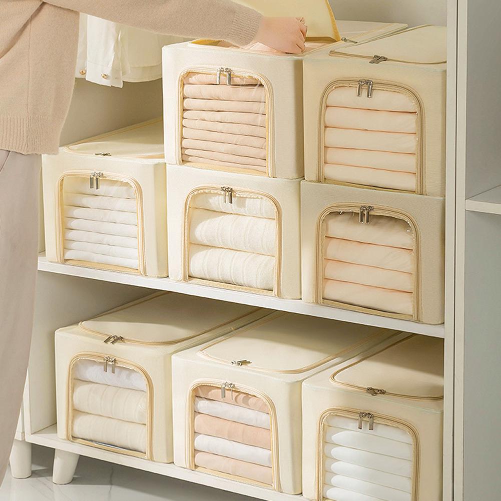 Clothes Storage Bins, Large Storage Bags With Zipper, Transparent Window, Metal Frame, Handle Foldable Closet Sweaters Organizers For Bed Sheets