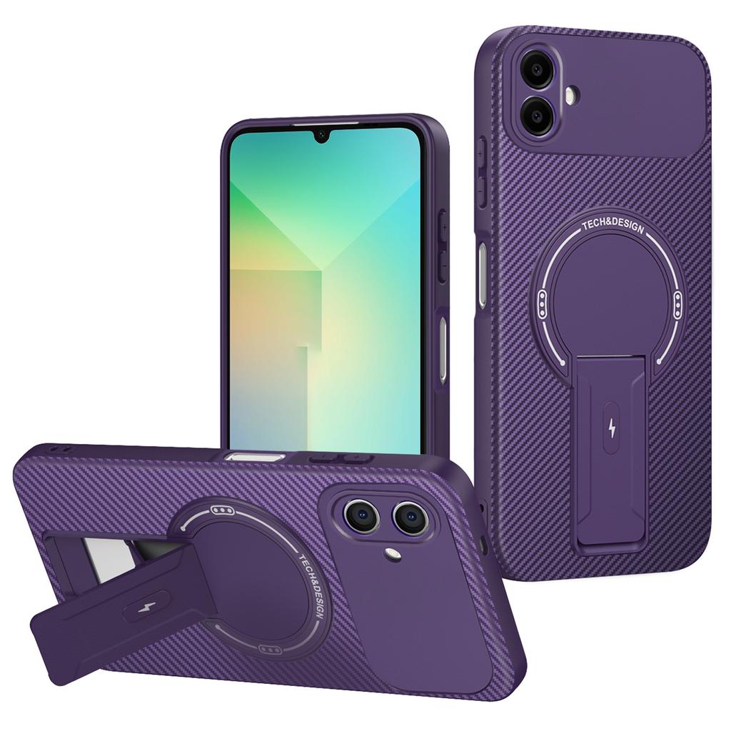 For Samsung Galaxy A06 4G Case with Kickstand Carbon Fiber Texture PC+TPU Phone Cover