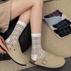 Japanese-British Retro Plaid Mid-Calf Socks for Women - Autumn/Winter, Versatile for Commute & Birkenstock Shoes