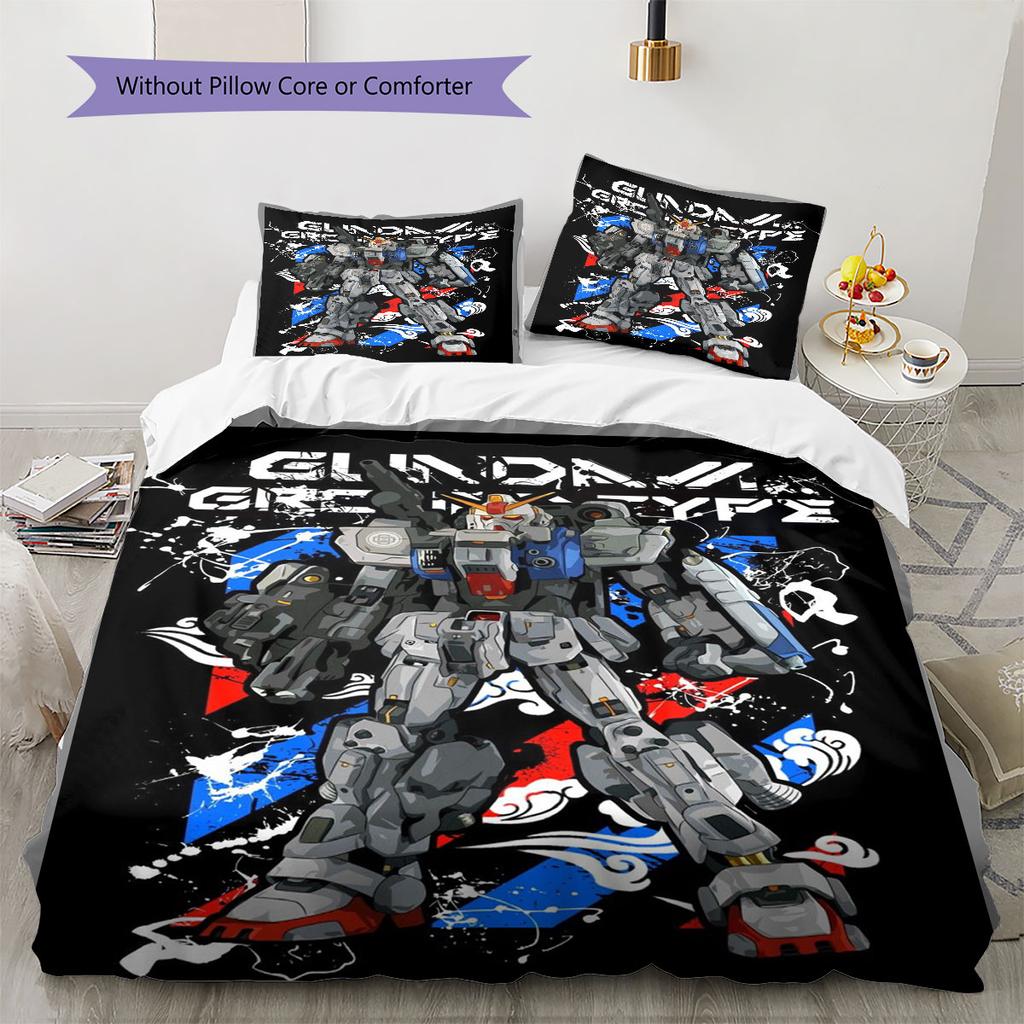 Cool Gundam Pattern Bedding Set 3Pcs Printed Duvet Cover Set Boys Bedroom Bed Set No Sheet No Comforter Core