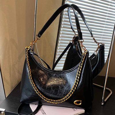 Large Capacity Simple Fashion Chain Shoulder Armpit Bag 2025 New Retro Oil Wax Leather Commuter Messenger Bag