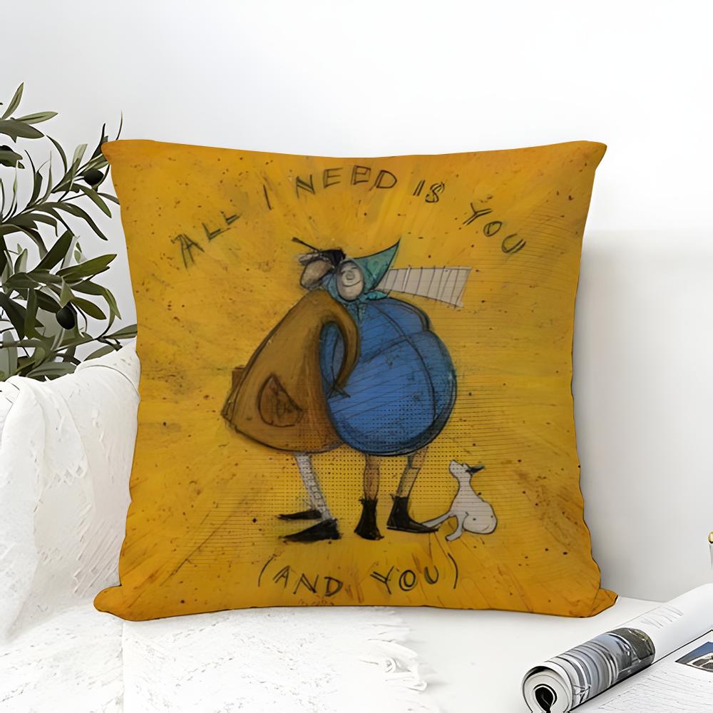 Pillow Case Cotton Linen Fabric Square Zipper Pillowcase Home Decorative Living Room Minimalist Art Style S-Sam Toft Art 2