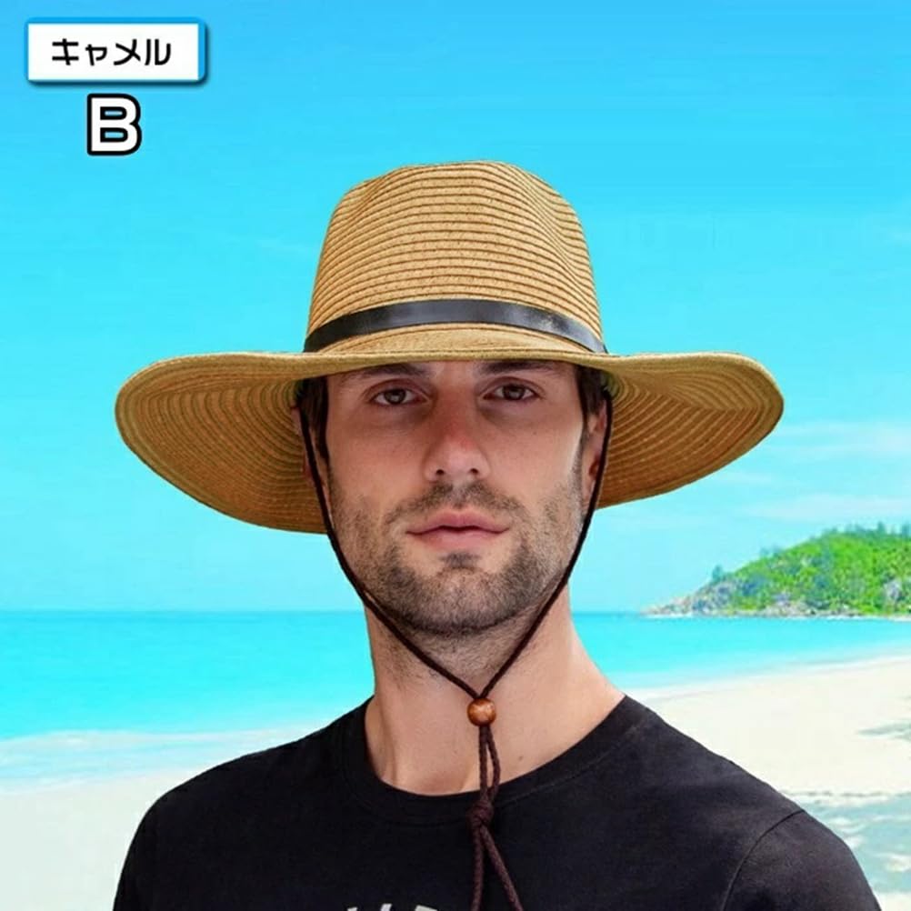 YAYUPLUS Straw Wide Perfect for Farm Sun and UV Perfect for Day B Camel Men's Hat, Brim, Work, Gardening, Protection, Golf, Fishing, Protection,