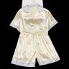Fresh Cute Cartoon Bear Print Women's Short Pajamas Summer Female Homewear Simulated Silk Two-piece Lounges