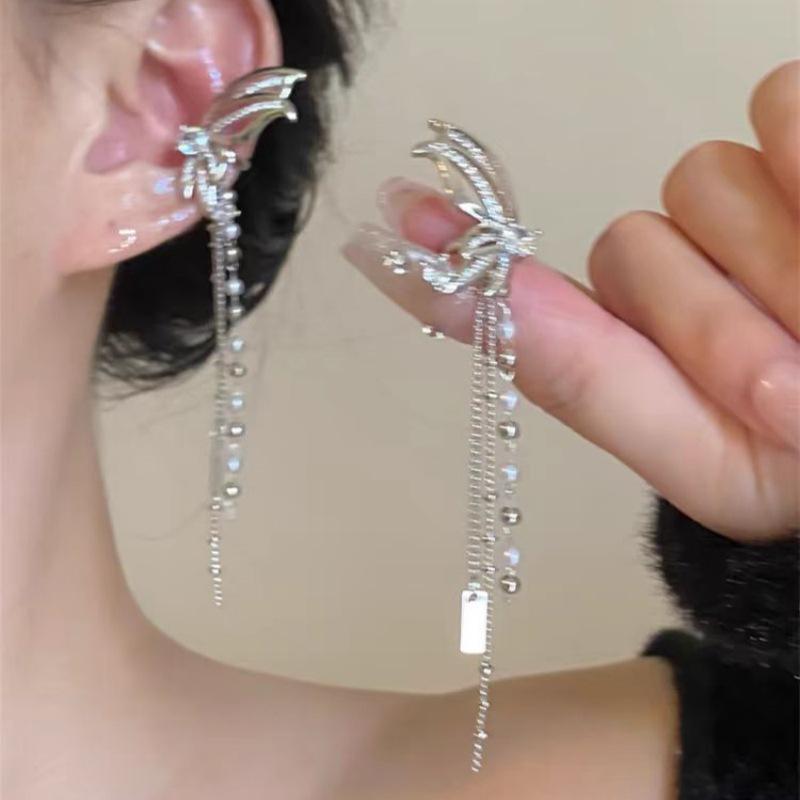 Long Butterfly Tassel Clip-On Earrings - Versatile Sweet & Cool Style