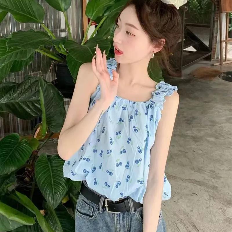 

WTEMPO Универсальные майки без рукавов с квадратным воротником, женские весенне-летние повседневные жилеты-майки больших размеров с принтом L светло-синий