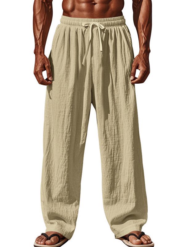 Herren Sommer Leinenhose Übergröße - Europäischer Amerikanischer Stil, Gerades Bein, Falten, Kordelzug, Schnelltrocknend.