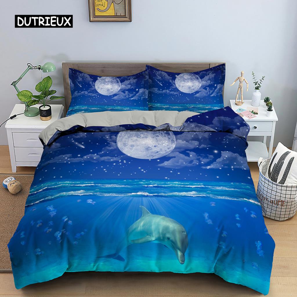 Dolphin Duvet Cover 3D Bedding Set Boys Girls Adults Comforter Cover Queen King Home Textiles Marine Life Polyester Quilt Cover
