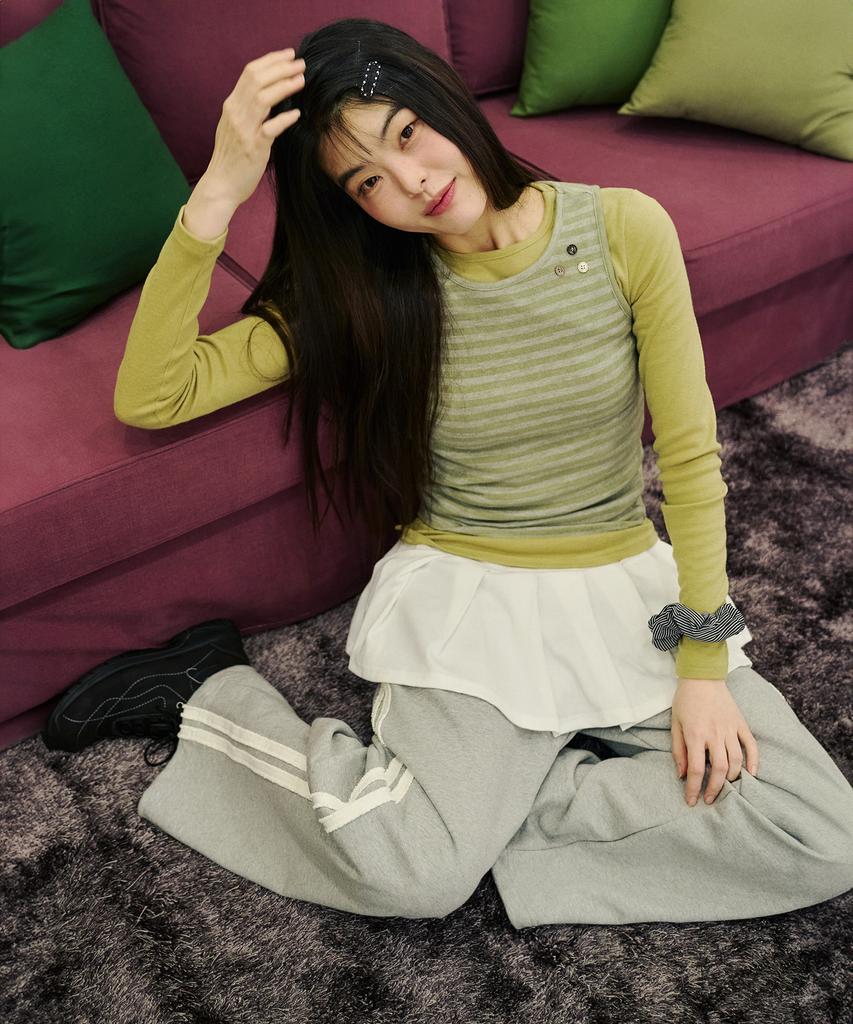 Mihebeu [Unisex] Double Line Stripe Sweatpants Melange
