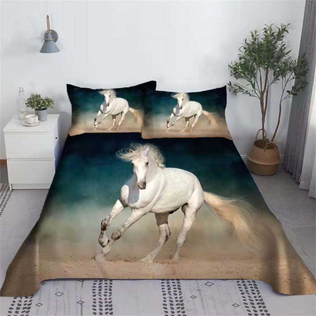 Ensemble de draps Tigre ou Cheval Impression numérique Polyester Drap plat de lit avec taie d'oreiller Literie imprimée