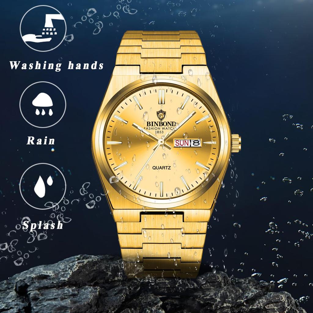 Analog Watch with Stainless Steel 3ATM Water Quartz and Colors Perfect for or As a Gift for Him Men's Case, Resistance, Calendar, Movement,