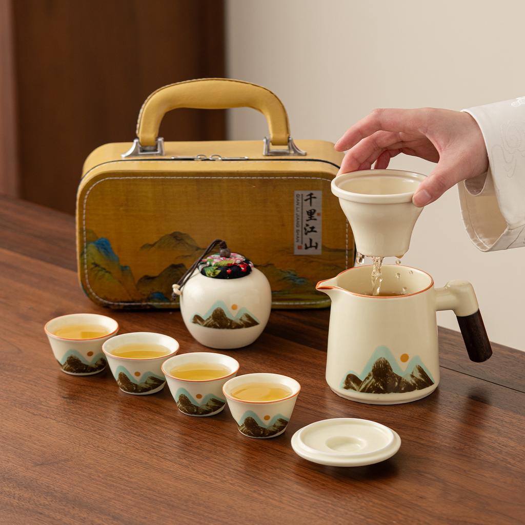 Creative New Portable Travel Tea Set New Chinese-style Large-capacity Express Set Outdoor Camping Ceramic Tea Drinker