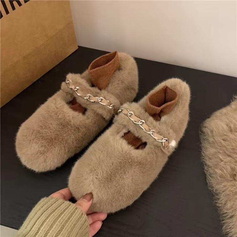 

Cute flat-bottomed fluffy shoes for women, new winter velvet warm chain cotton shoes for women, Doudou women s shoes 39 хакі