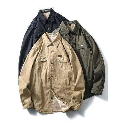 American Retro Pure Cotton Workwear Shirt Men's Long Sleeve Winter Fleece Lined Padded Warm Keeping Export Men's Clothing Shirt Coat