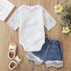Newborn Infant Baby Girls Lace Romper Tops +Denim Jeans Shorts Outfit Sets