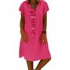 Women Casual Solid Color V Neck Short Sleeve Beach Knee-length Loose Dress