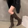Coffee color pile beautiful autumn and winter pointed high heels knight boots women's boots thin long boots rad boots long boots
