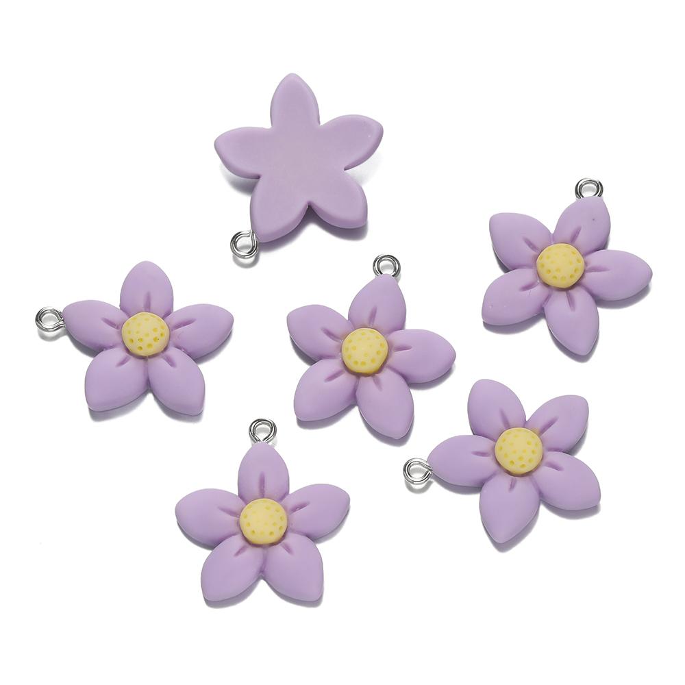 5Pcs/Lot 23.5*26.5mm Colorful Resin Five-Petal Flower Loose Charm Pendants for Necklace DIY Craft Jewelry Making Accessories