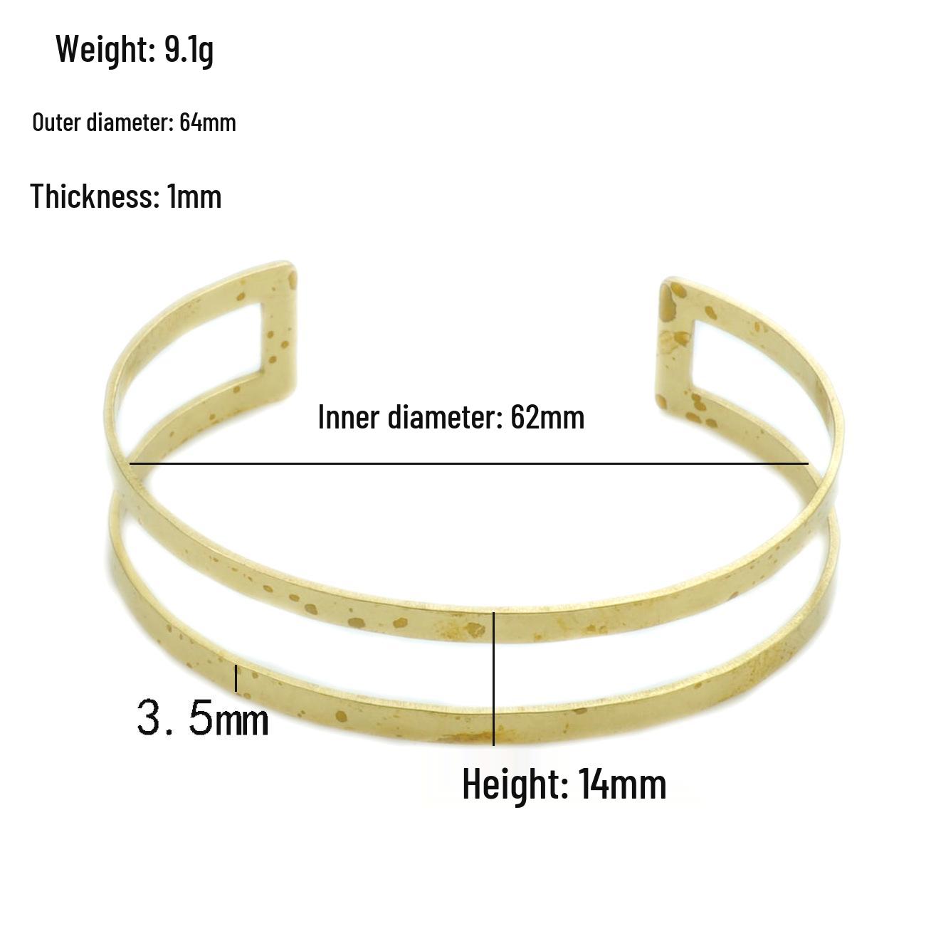 Wide Line Embossed Brass Half-Open Wristband - Versatile Neutral Style Bracelet