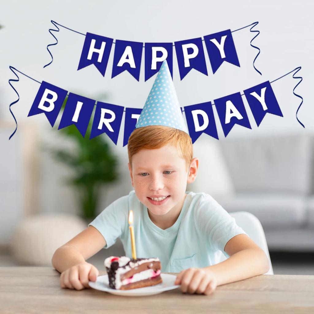 1set blue happy birthday lettering banner, happy birthday party anniversary home decoration supplies