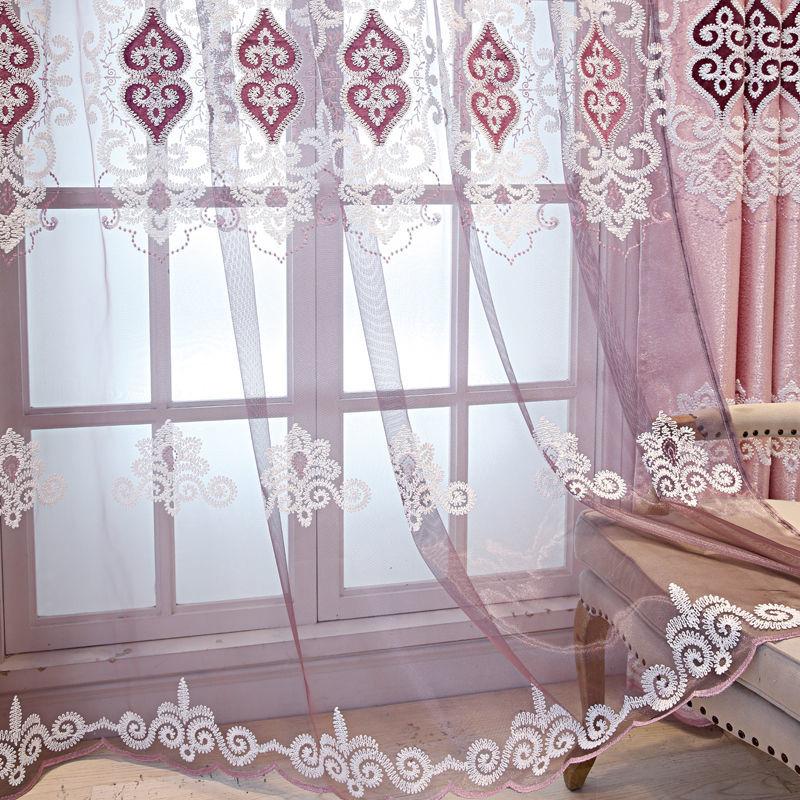 Europeisk stil broderade gardiner vardagsrum balkong solskydd genomskinliga gardiner hängda färdiga mörkläggningsdörrgardin