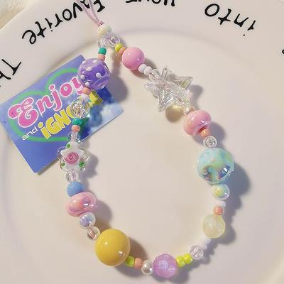 Graffiti Star Bead Phone Charm Strap Bracelet for Women Wrist Phone Charm Cute Lanyard Pendant For Bag Camera