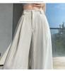 Women's Tencel Linen Wide-Leg Pants - Summer Ice Silk Cotton Blend, High Waist, Slimming, Floor Length, Loose Fit.