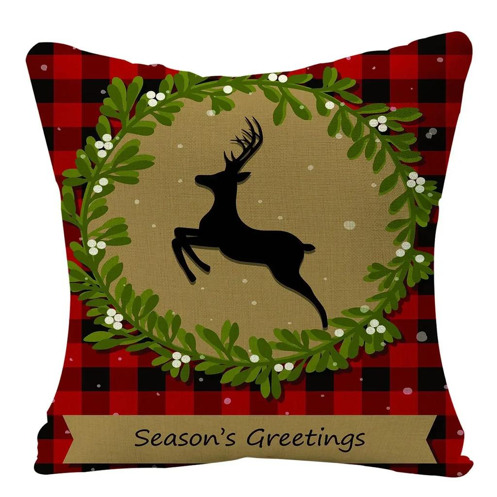 Christmas Cushion Cover Xmas Decorative Farmhouse Buffalo Check Pillowcase Holiday Party Decor Pillow Cover for Living Room Seat