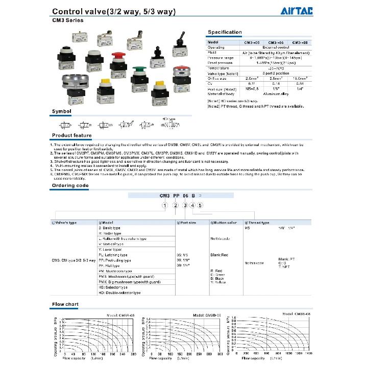 AIRTAC Mekanik CM3R-05/06/08 CM3Y CM3V CM3B CM3L Kontrol Vanası 3/2 Yollu Kol Tipi krank kolu tipi