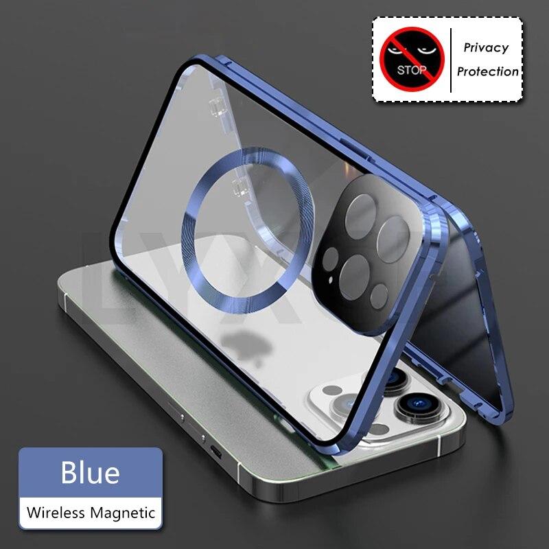MagSafe Wireless Charging Anti-Peeping Privacy Case For iPhone 15 14 13 12 Pro Max Double Sided Glass Camera Lens Protect Cover